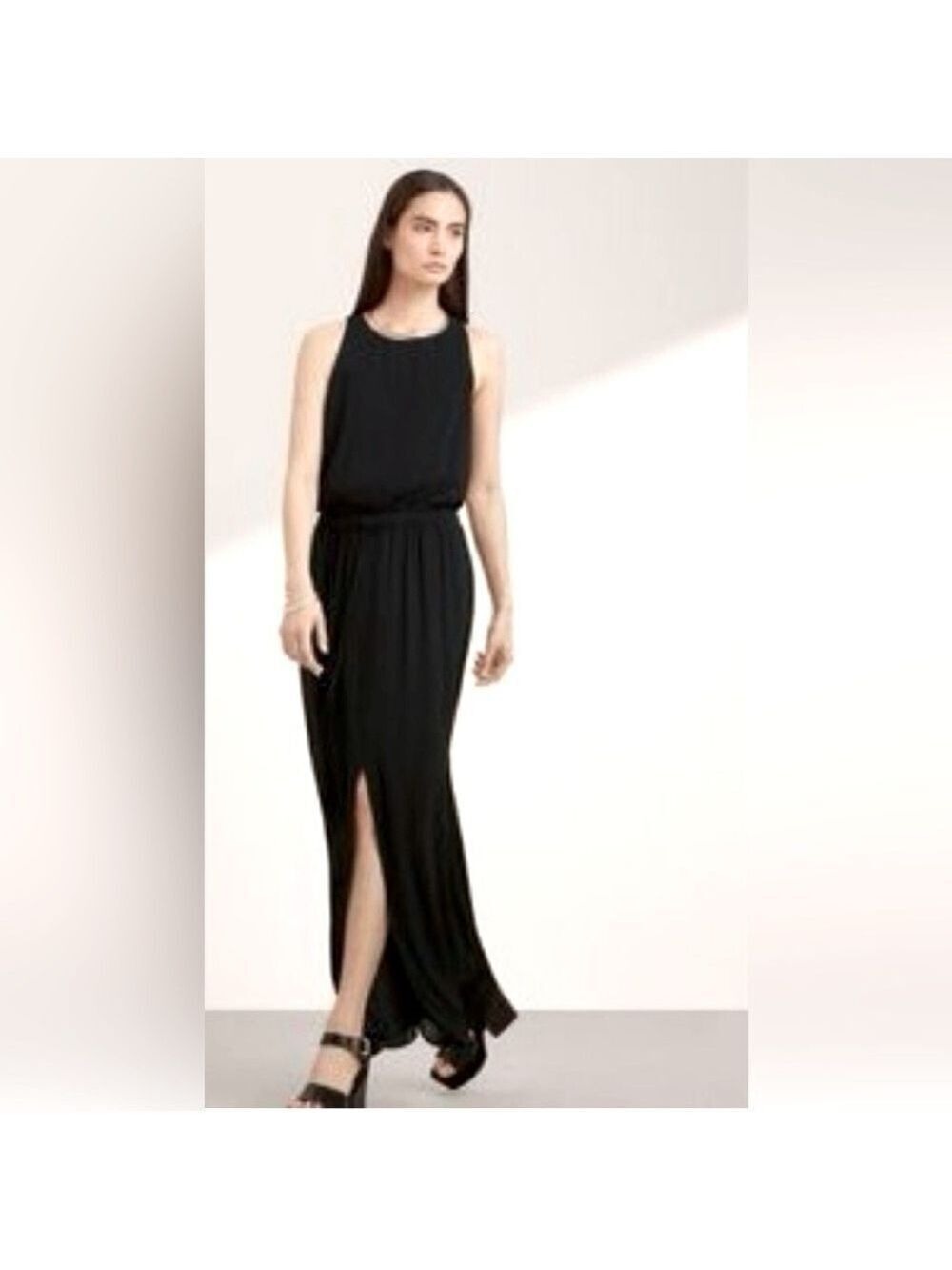 Aritzia BABATON Harold Sleeveless Maxi Dress Front Slit Split Hem Black Size XS